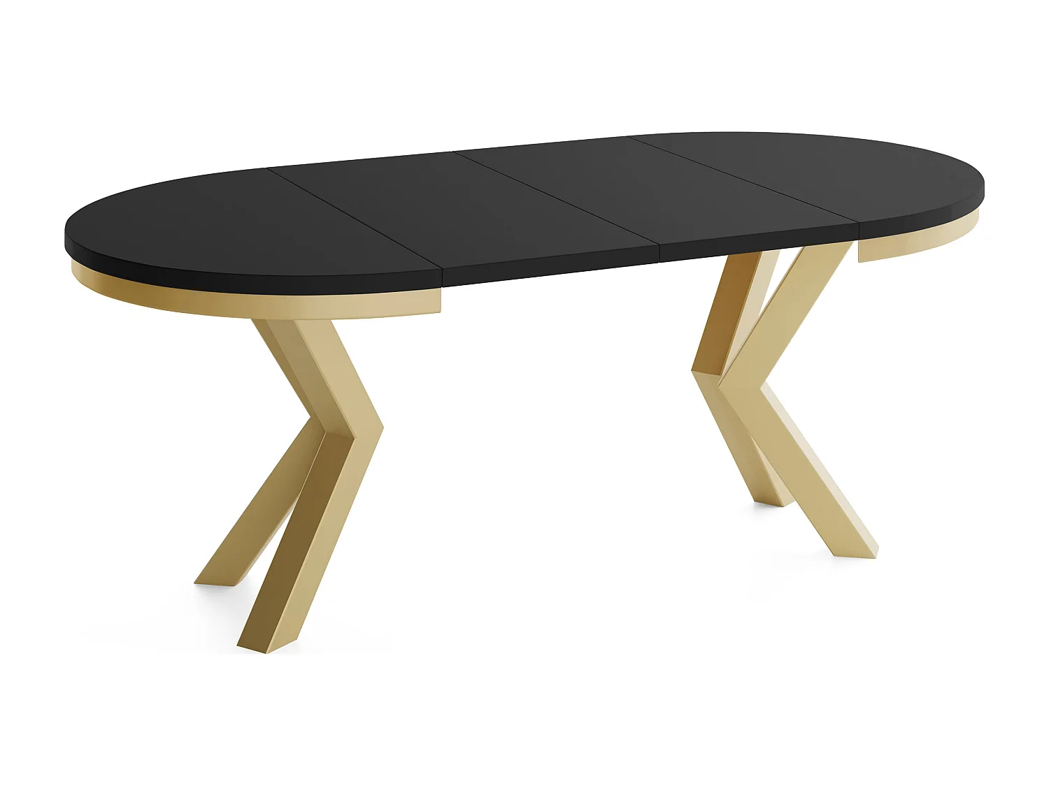 Runder Ausziehbarer Esstisch im Loft-Stil - Industrieller Tisch mit Goldenen Metallbeinen - Platzsparender Tisch für Wohnzimmer - Schwarz - 120 bis 200 cm