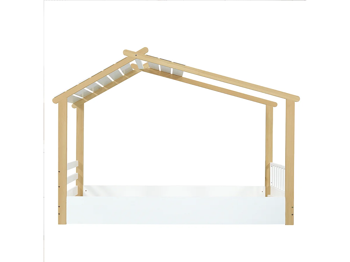 Kinderbett Holzhausdesign Kiefer + Spanplatte +MDF Jugendbett Holzbetten Einzelbett 90x200cm Weiß+Natur