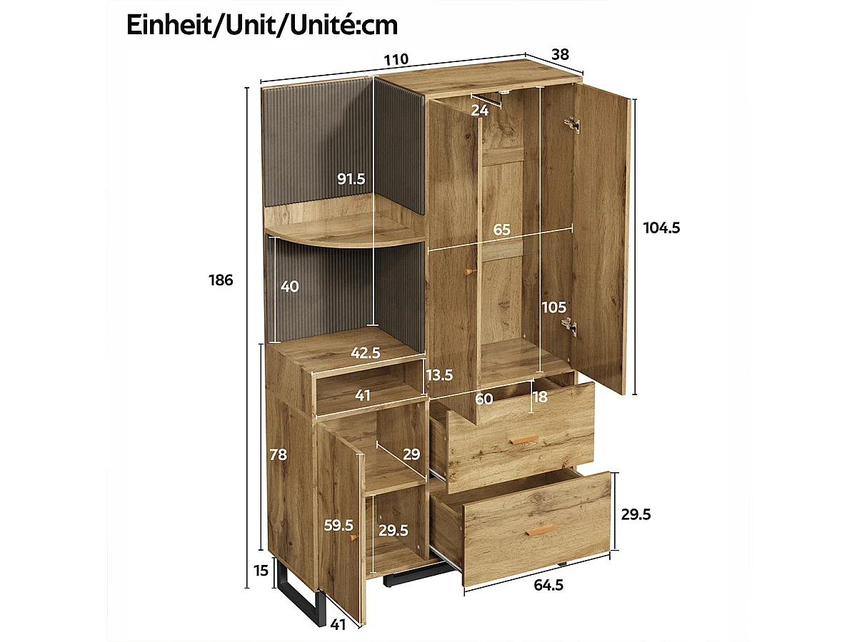 Flurgarderobe mit Gepolsterten Paneelen und Schuhschrank Kompaktgarderoben 110x186x38 cm