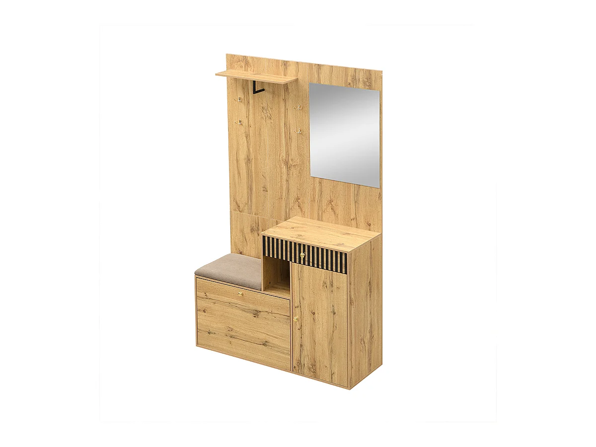 Garderobenset mit Spiegel und Polsterkissen Flurgarderobe Wandgarderoben-Set 110 x 185,5 x 37 cm