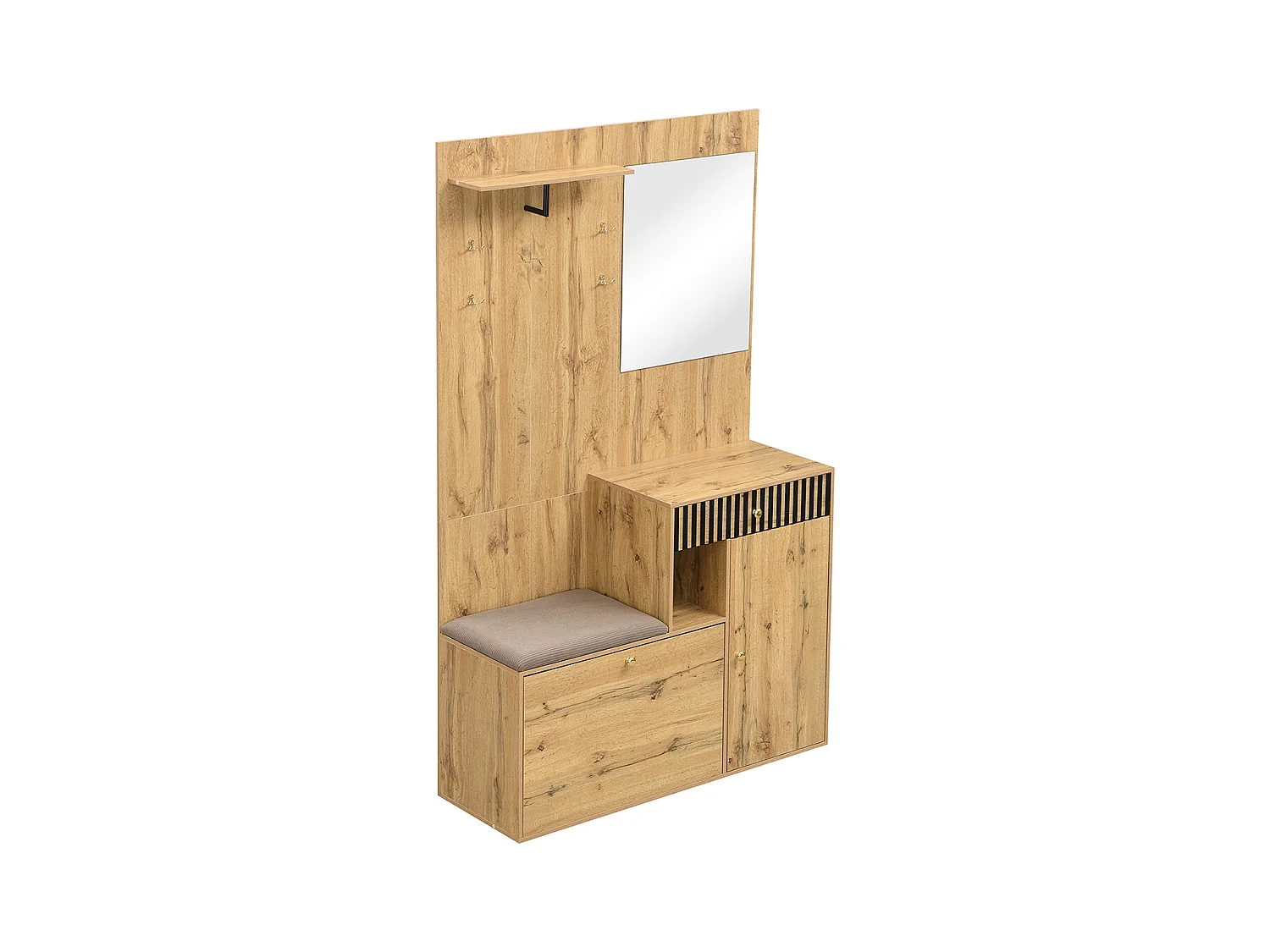 Garderobenset mit Spiegel und Polsterkissen Flurgarderobe Wandgarderoben-Set 110 x 185,5 x 37 cm