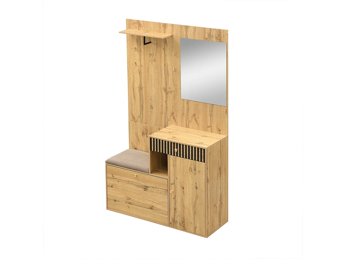 Garderobenset mit Spiegel und Polsterkissen Flurgarderobe Wandgarderoben-Set 110 x 185,5 x 37 cm