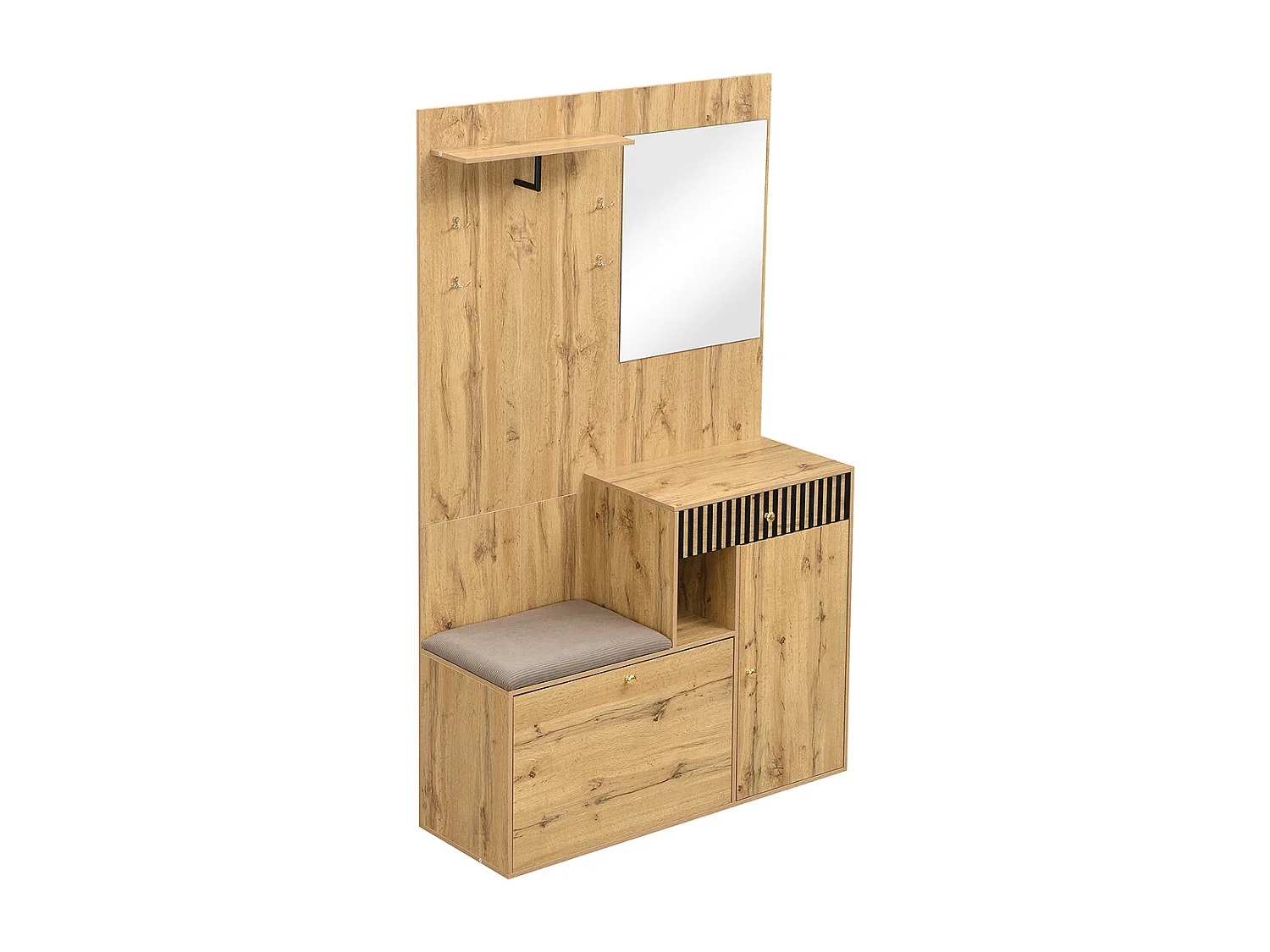 Garderobenset mit Spiegel und Polsterkissen Flurgarderobe Wandgarderoben-Set 110 x 185,5 x 37 cm