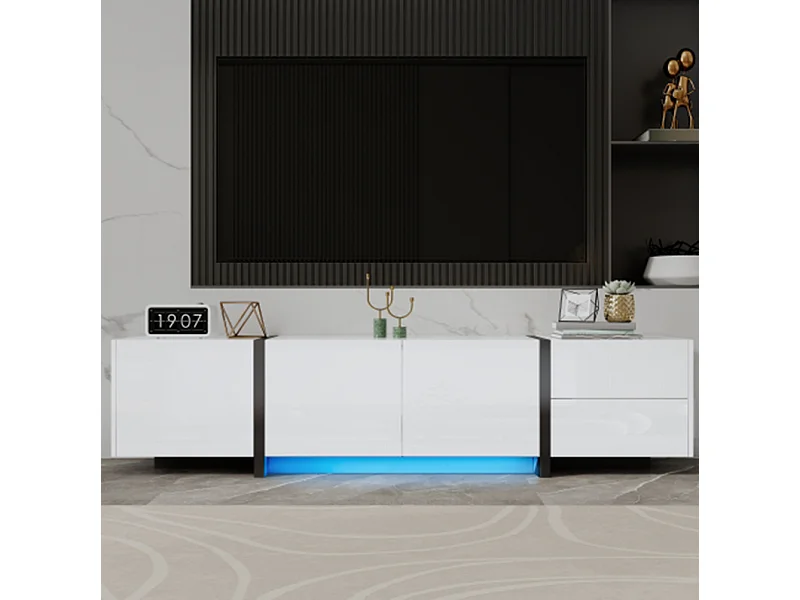 TV-Schrank, Lowboard,TV-Ständer Hochglanzschrank abgesetzte Tischbeine, mit schlichten Schranktüren und Schubladen