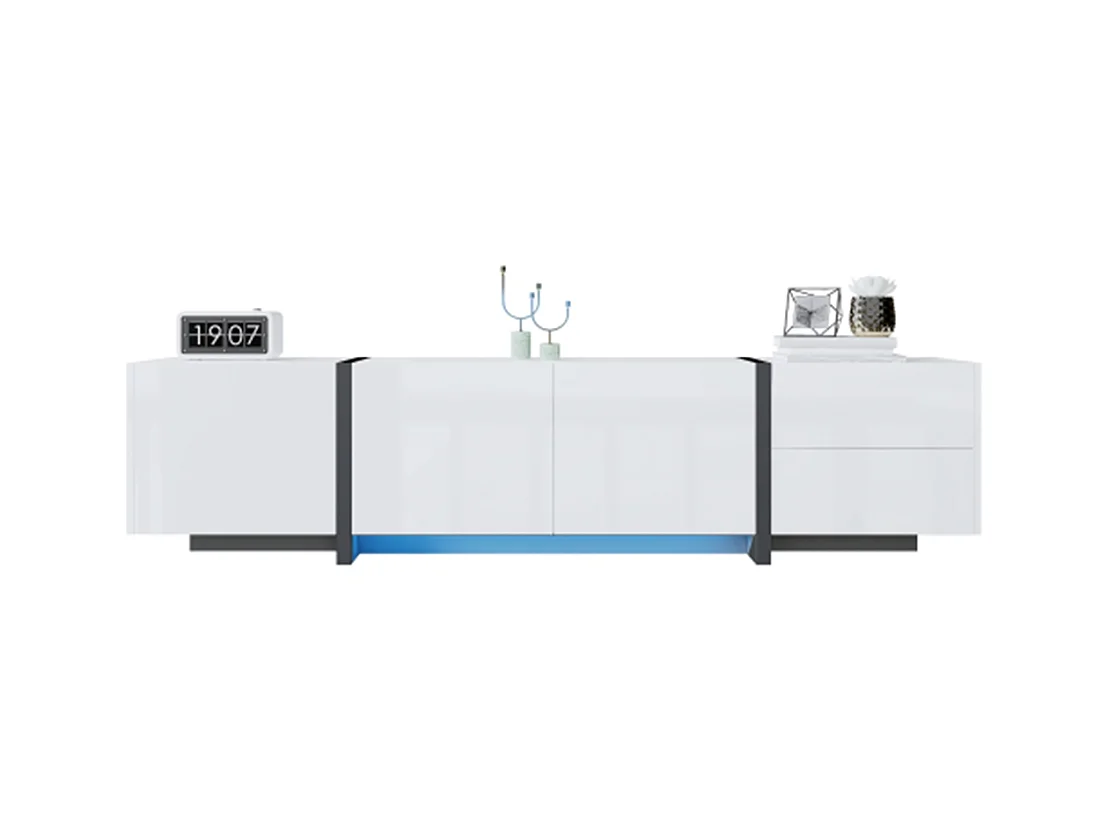 TV-Schrank, Lowboard,TV-Ständer Hochglanzschrank abgesetzte Tischbeine, mit schlichten Schranktüren und Schubladen