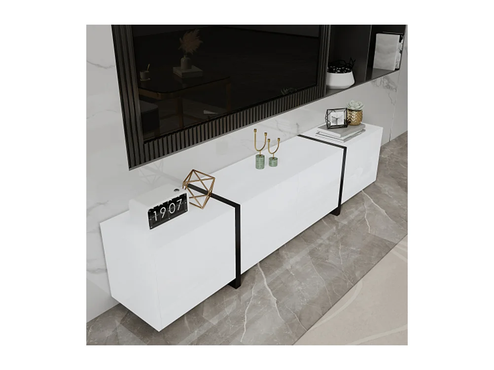 TV-Schrank, Lowboard,TV-Ständer Hochglanzschrank abgesetzte Tischbeine, mit schlichten Schranktüren und Schubladen