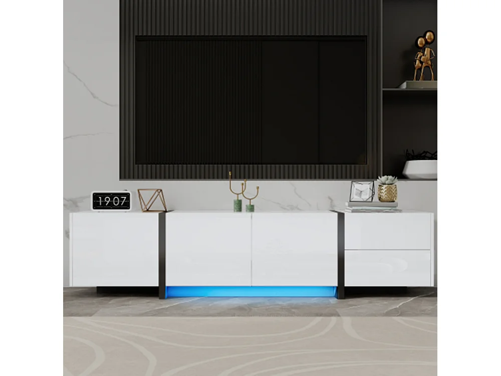 TV-Schrank, Lowboard,TV-Ständer Hochglanzschrank abgesetzte Tischbeine, mit schlichten Schranktüren und Schubladen