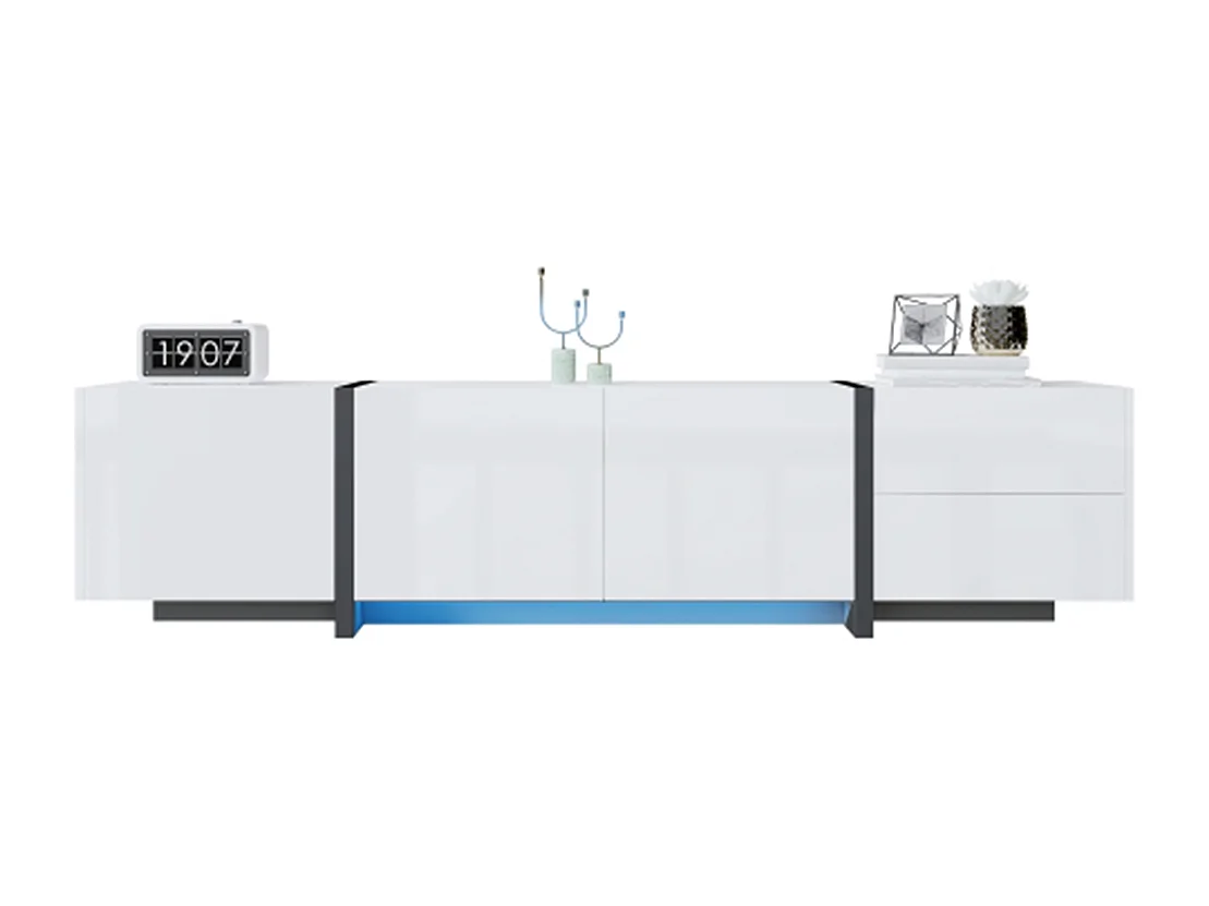 TV-Schrank, Lowboard,TV-Ständer Hochglanzschrank abgesetzte Tischbeine, mit schlichten Schranktüren und Schubladen