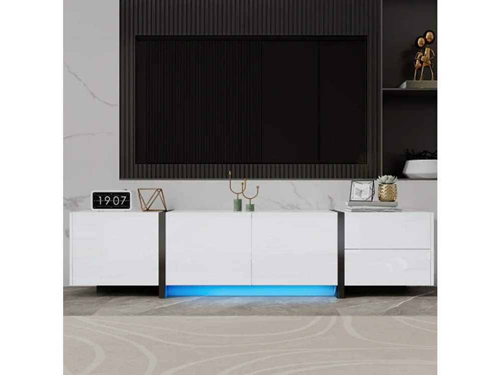 TV-Schrank, Lowboard,TV-Ständer Hochglanzschrank abgesetzte Tischbeine, mit schlichten Schranktüren und Schubladen