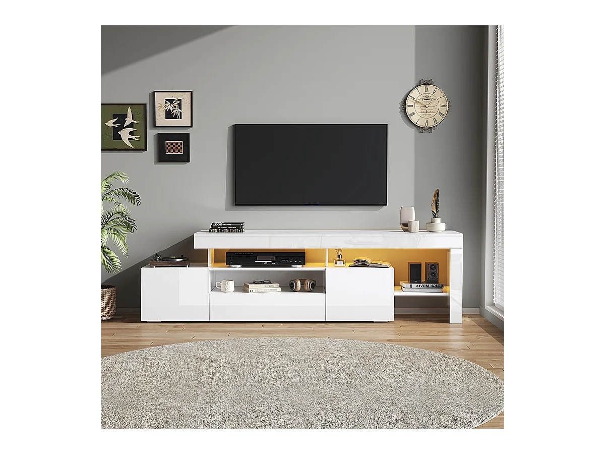 TV-Schrank mit LED und 3 Schränke TV-Tisch TV-Ständer für Fernseher um 85 Zoll 192*37*53cm Weiß