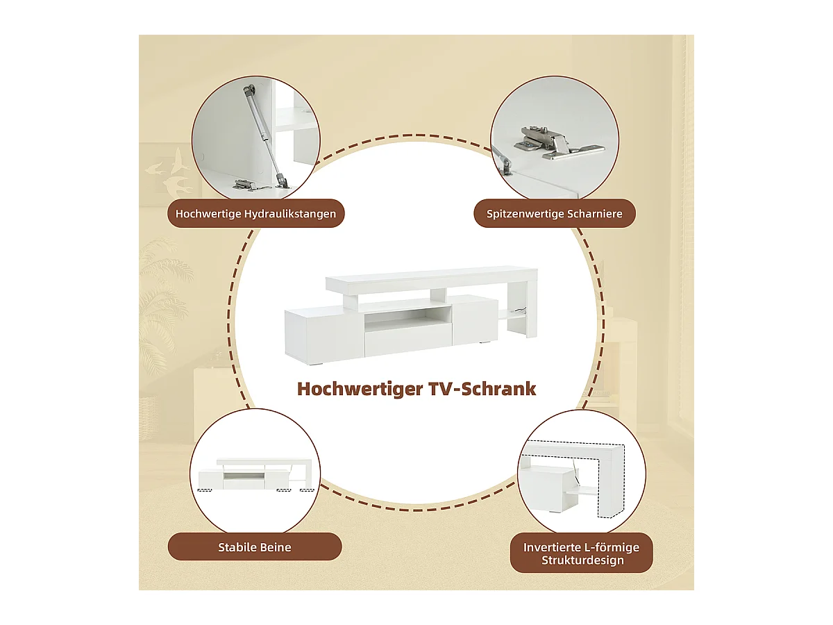 TV-Schrank mit LED und 3 Schränke TV-Tisch TV-Ständer für Fernseher um 85 Zoll 192*37*53cm Weiß