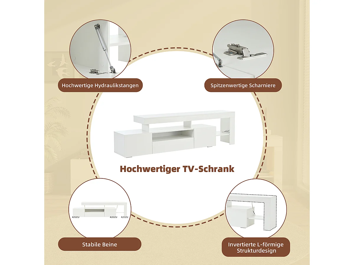 TV-Schrank mit LED und 3 Schränke TV-Tisch TV-Ständer für Fernseher um 85 Zoll 192*37*53cm Weiß