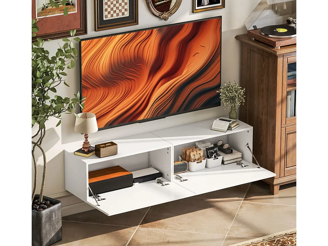 Wandmontierter TV-Schrank, schwebende TV-Kommode mit viel Ablagefläche und Stauraum TV-Ständer