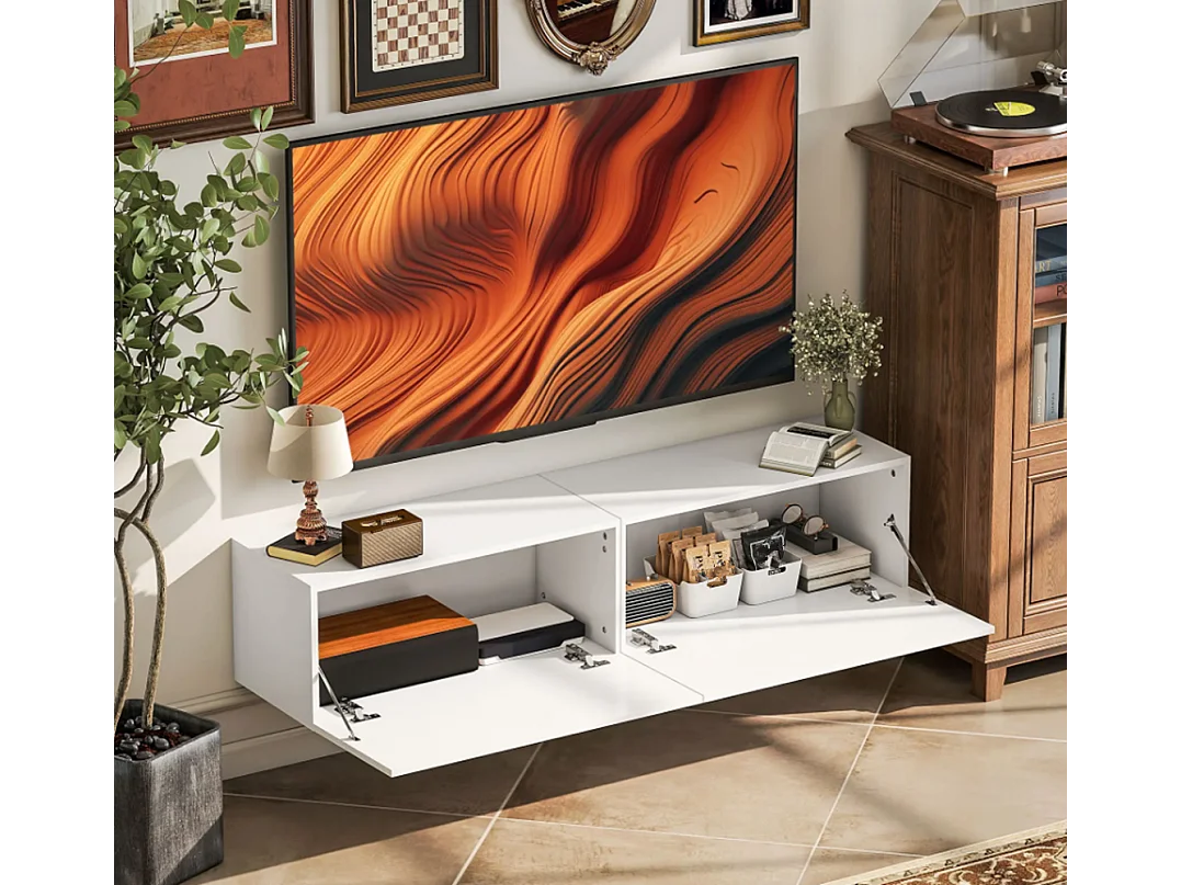 Wandmontierter TV-Schrank, schwebende TV-Kommode mit viel Ablagefläche und Stauraum TV-Ständer