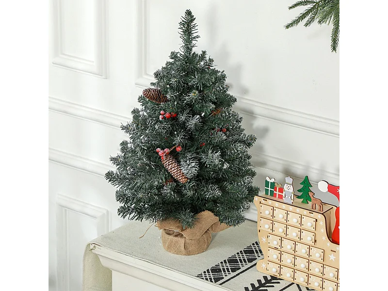 Weihnachtsbaum mit LED-Beleuchtung und Tannenzapfen & Rote Beeren Künstlichen Weihnachten Tannenbaum 60 cm Grün