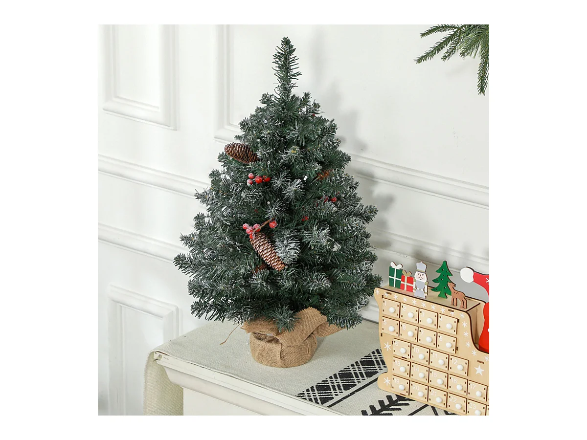 Weihnachtsbaum mit LED-Beleuchtung und Tannenzapfen ＆ Rote Beeren Künstlichen Weihnachten Tannenbaum 60 cm Grün