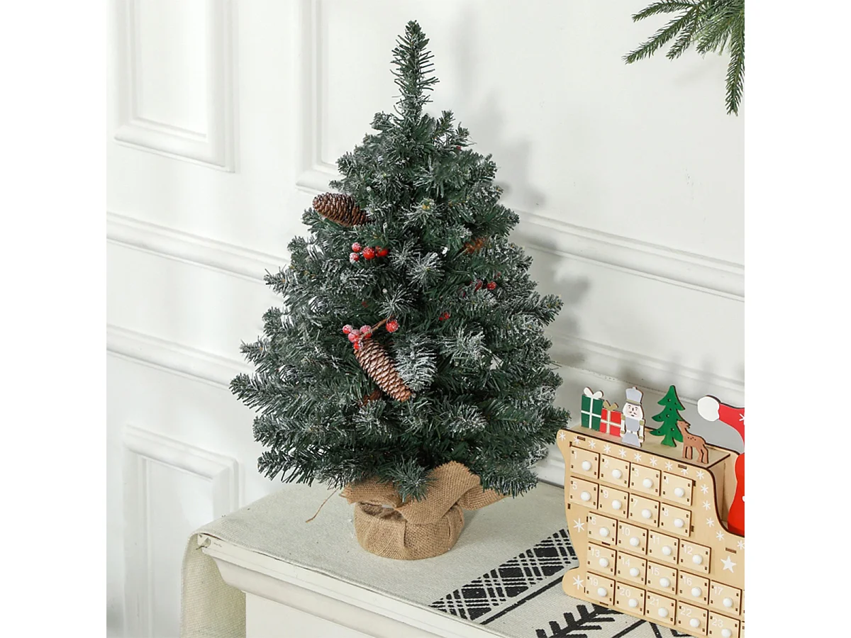 Weihnachtsbaum mit LED-Beleuchtung und Tannenzapfen ＆ Rote Beeren Künstlichen Weihnachten Tannenbaum 60 cm Grün