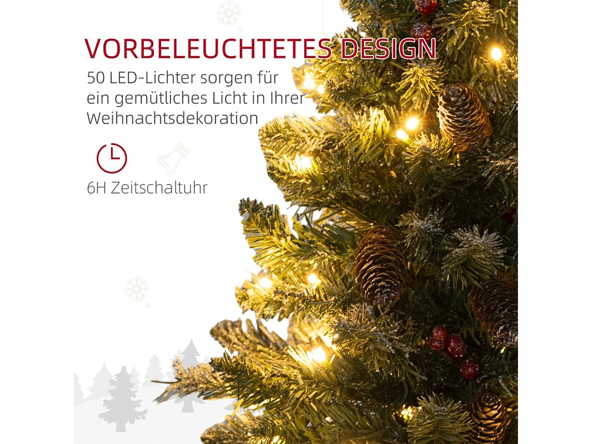 Weihnachtsbaum mit LED-Beleuchtung und Tannenzapfen ＆ Rote Beeren Künstlichen Weihnachten Tannenbaum 60 cm Grün