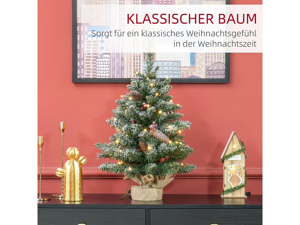 Weihnachtsbaum mit LED-Beleuchtung und Tannenzapfen ＆ Rote Beeren Künstlichen Weihnachten Tannenbaum 60 cm Grün