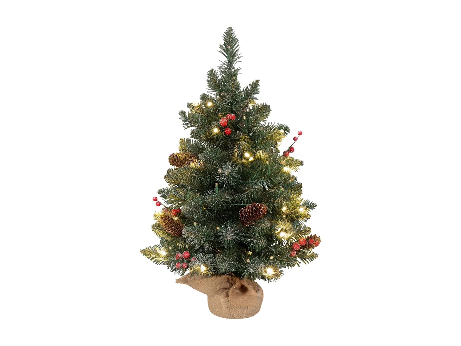 Weihnachtsbaum mit LED-Beleuchtung und Tannenzapfen ＆ Rote Beeren Künstlichen Weihnachten Tannenbaum 60 cm Grün