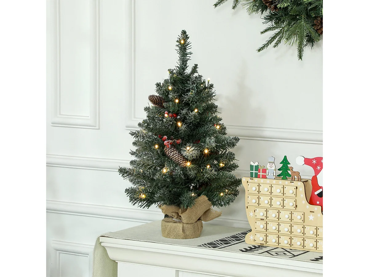 Weihnachtsbaum mit LED-Beleuchtung und Tannenzapfen ＆ Rote Beeren Künstlichen Weihnachten Tannenbaum 60 cm Grün