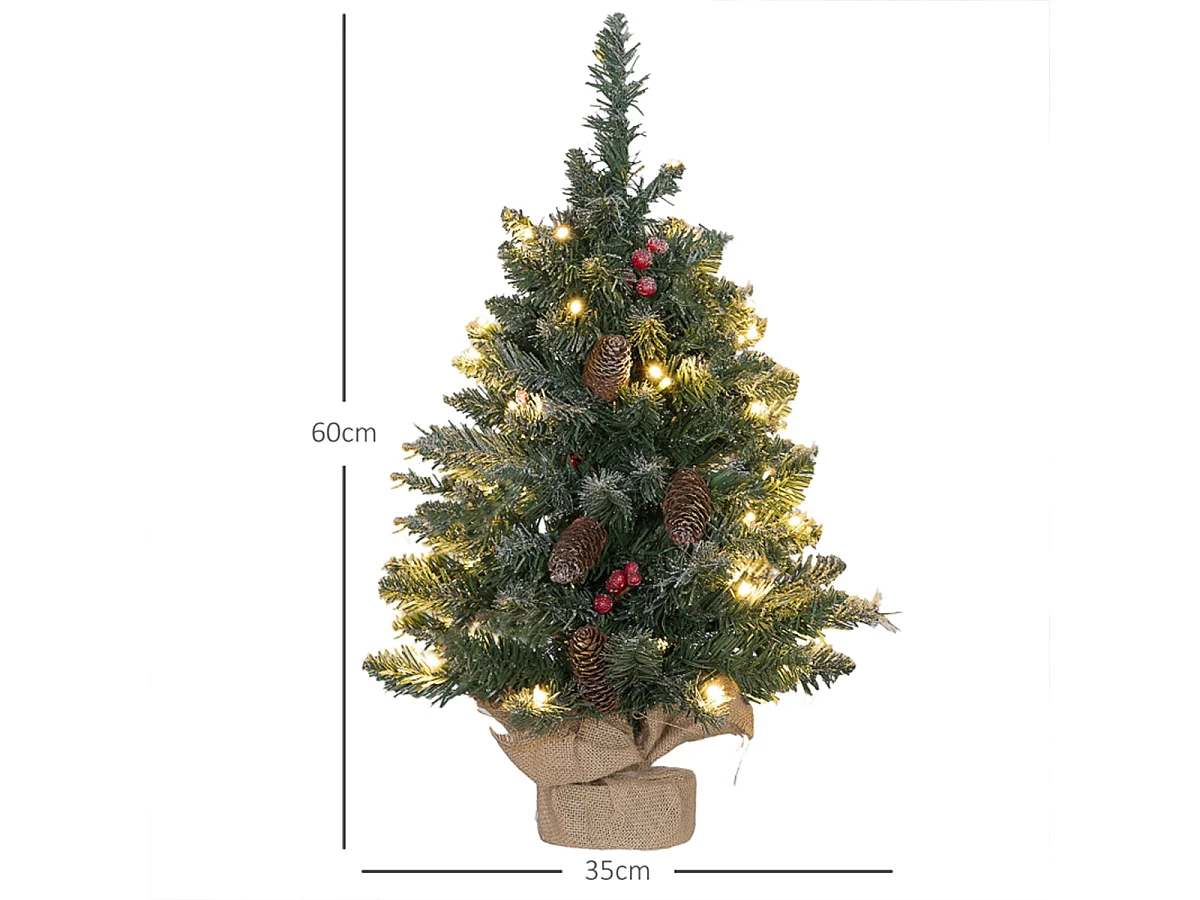 Weihnachtsbaum mit LED-Beleuchtung und Tannenzapfen ＆ Rote Beeren Künstlichen Weihnachten Tannenbaum 60 cm Grün