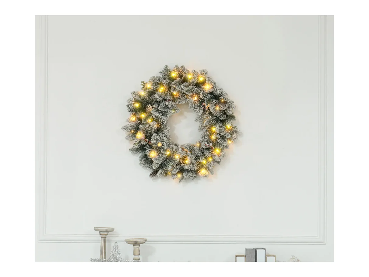 Weihnachtskranz mit LED-Beleuchtung,Dekorativer realistisches Aussehen, Ø60 x 10 cm