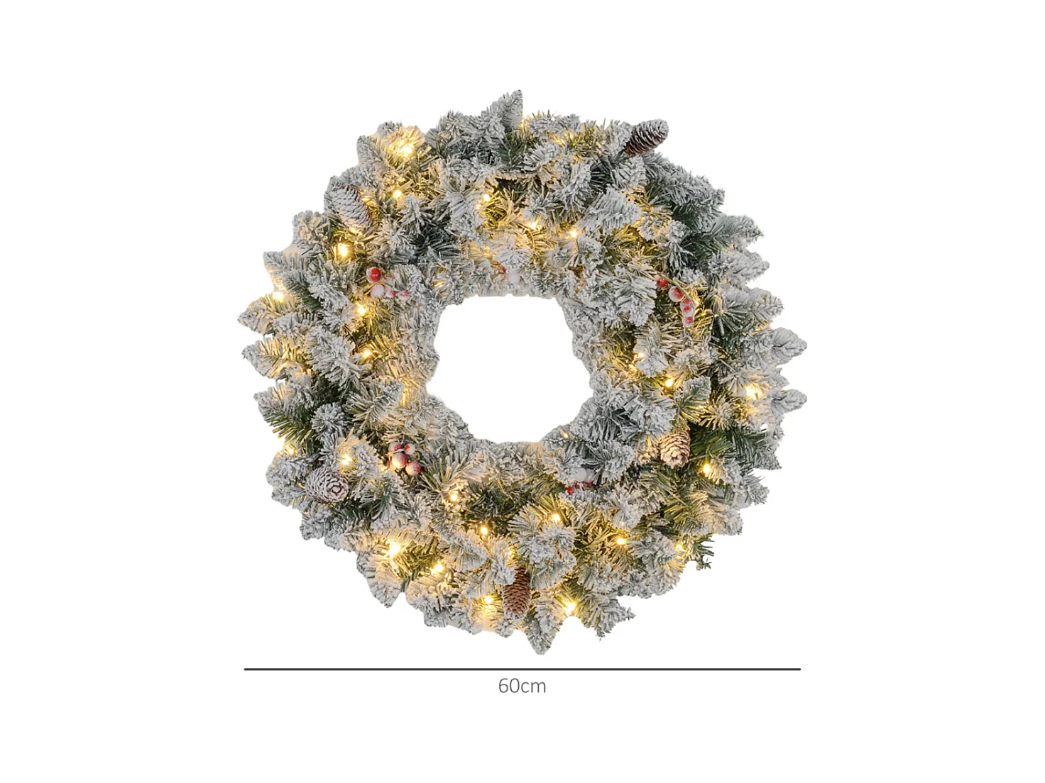 Weihnachtskranz mit LED-Beleuchtung,Dekorativer realistisches Aussehen, Ø60 x 10 cm