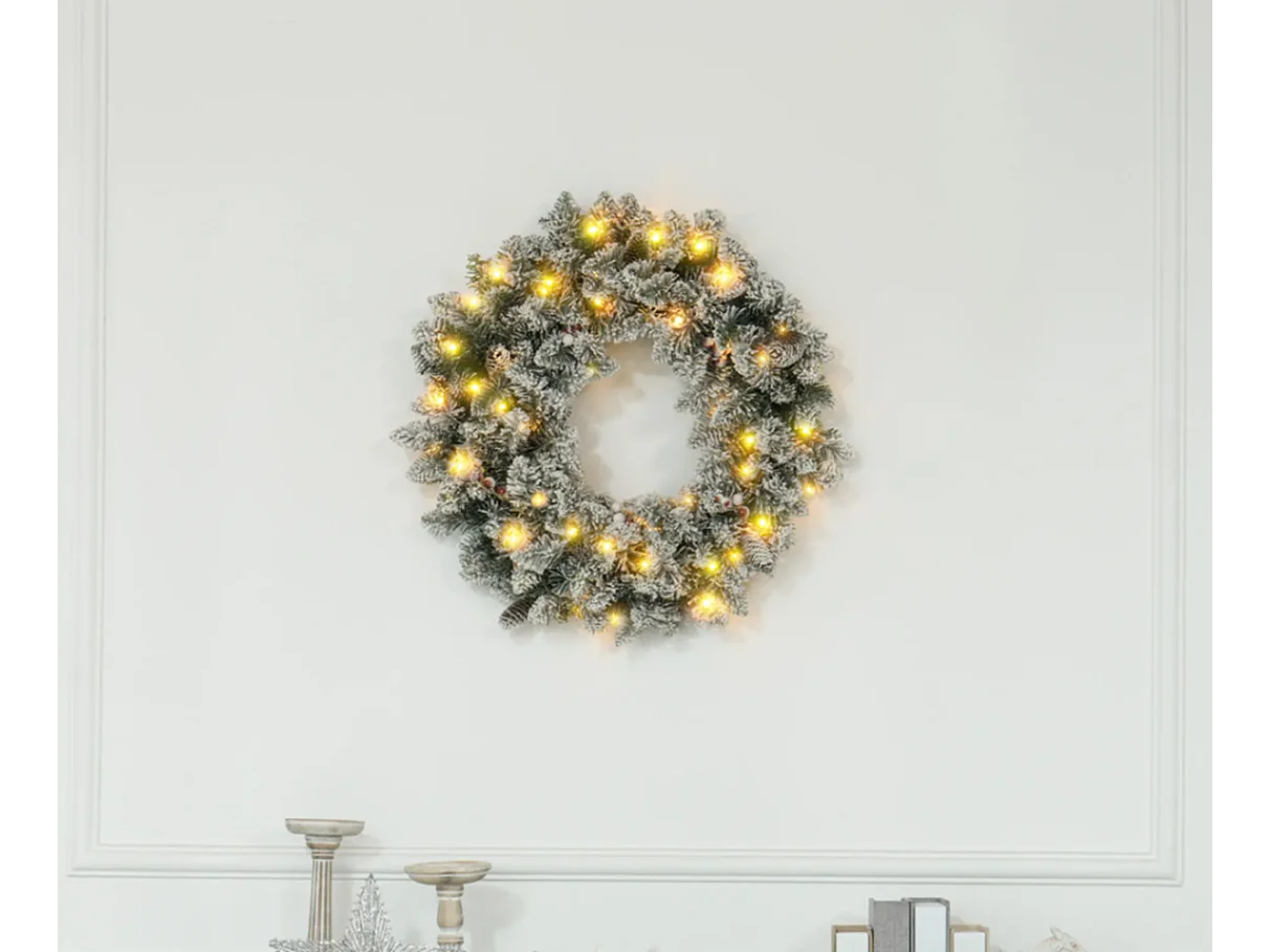 Weihnachtskranz mit LED-Beleuchtung,Dekorativer realistisches Aussehen, Ø60 x 10 cm