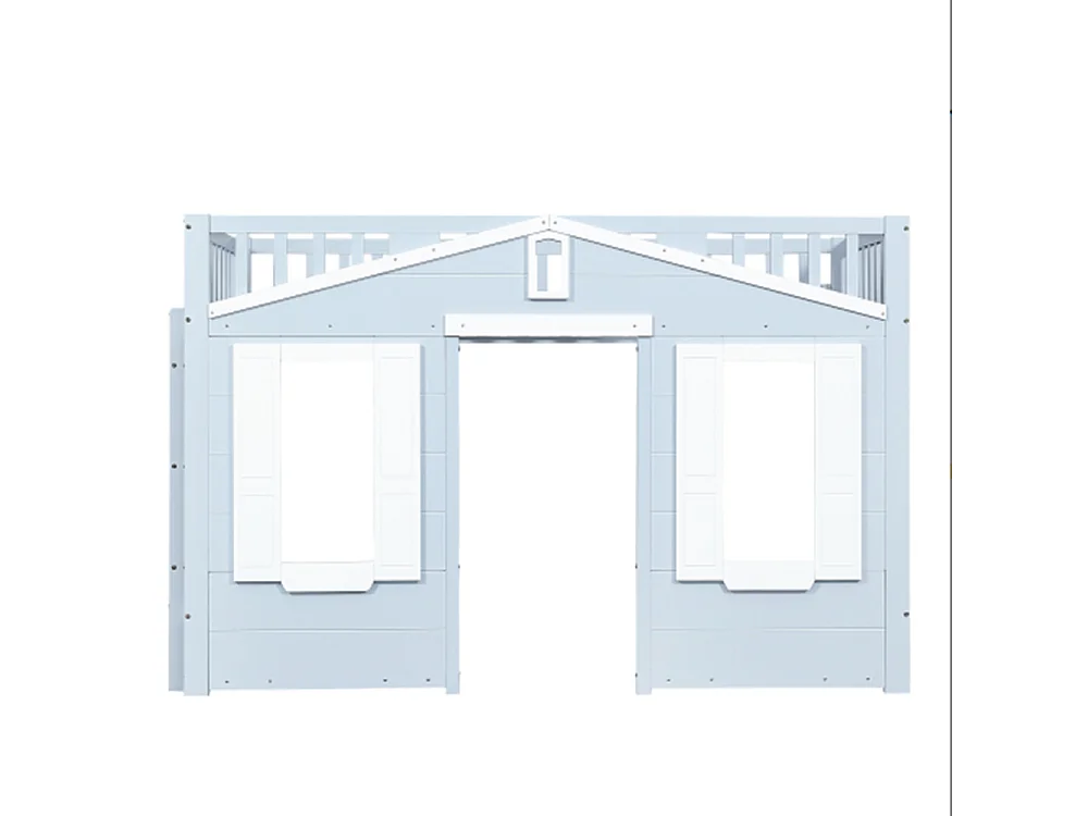 Hochbett, Kinderbett, Platz unter dem Bett für flexible Gestaltung, Schöne Fenstergestaltung,90x200cm