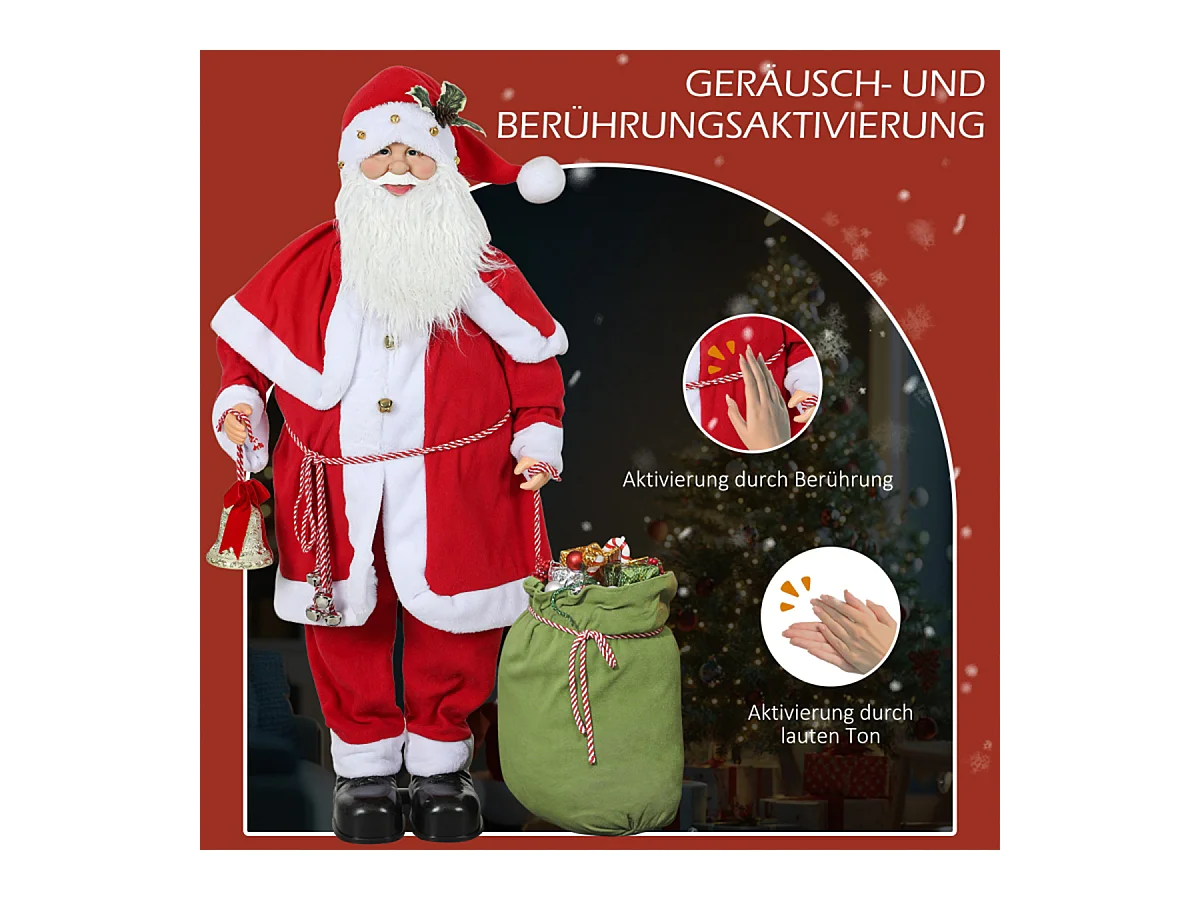 Weihnachtsmannfigur mit Geräuschsensor Lachen & Musik Beweglich 140 cm Rot