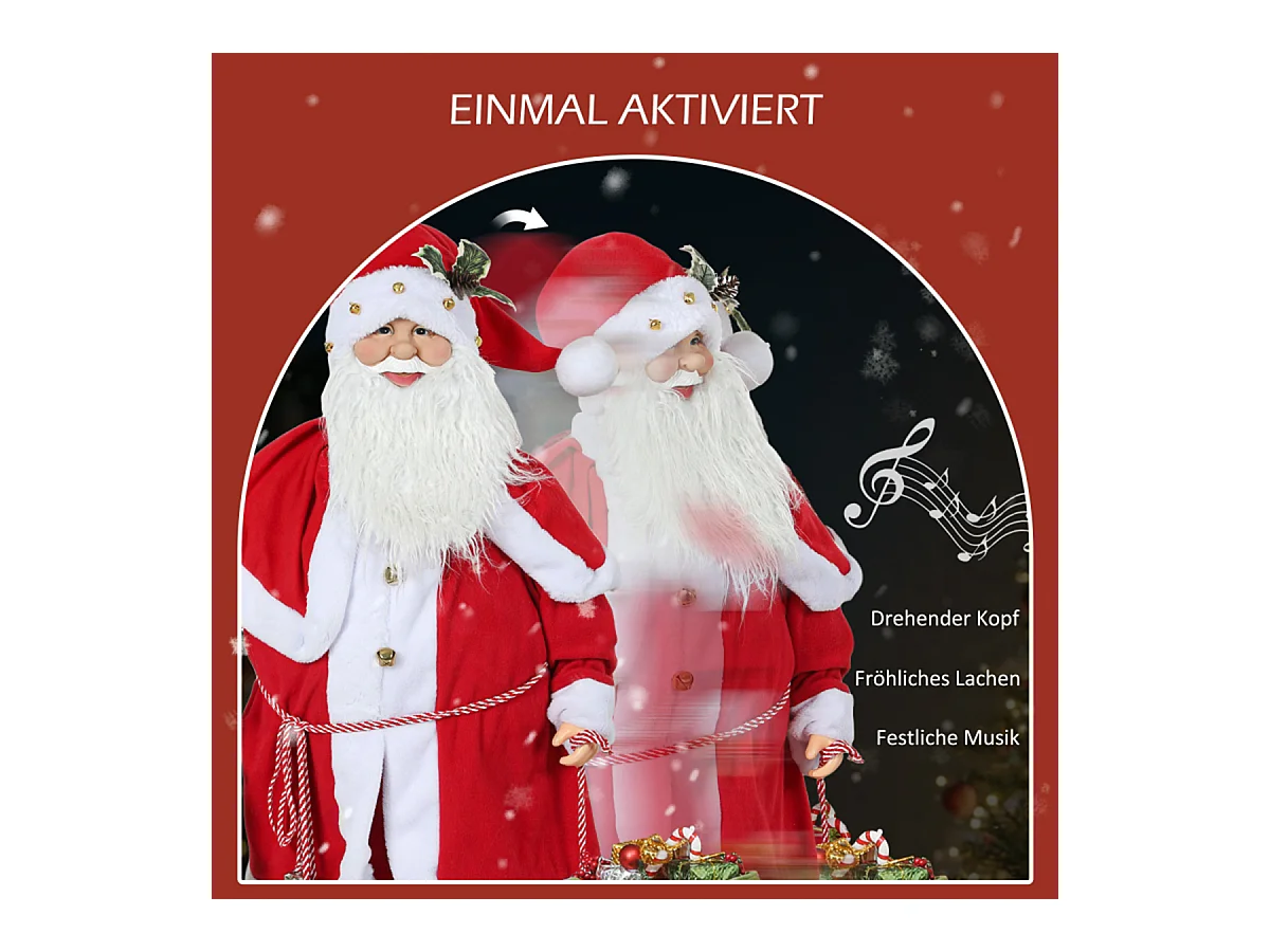 Weihnachtsmannfigur mit Geräuschsensor Lachen & Musik Beweglich 140 cm Rot