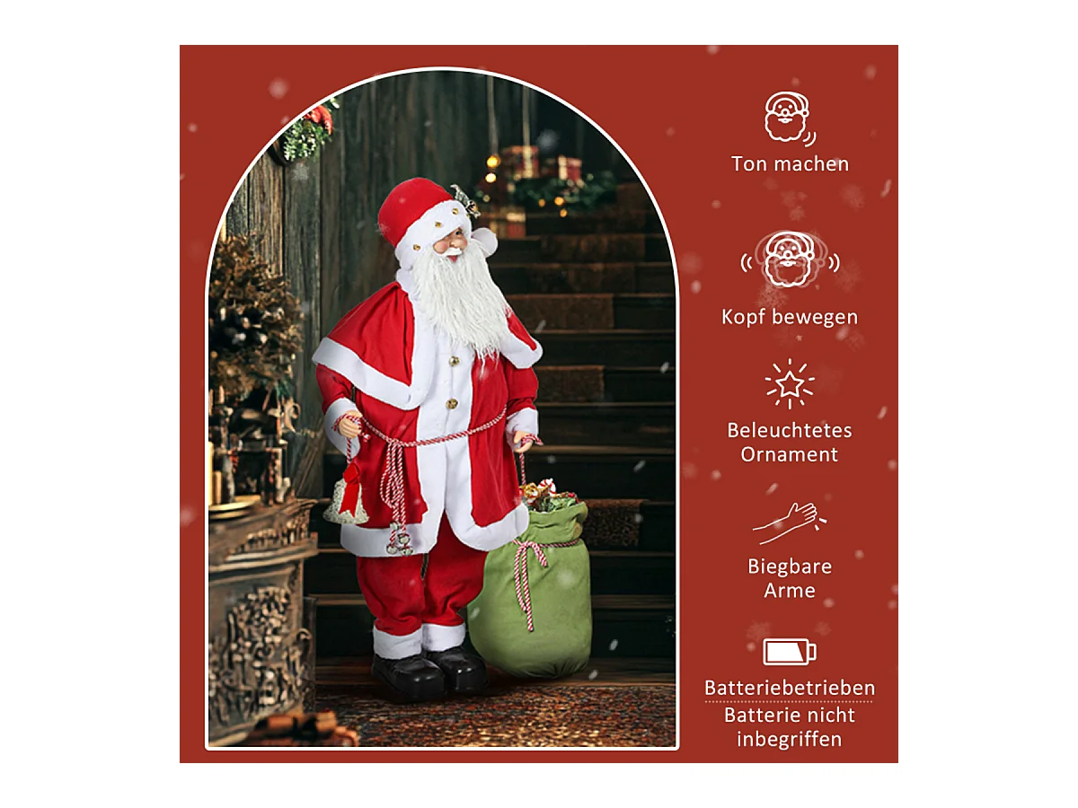 Weihnachtsmannfigur mit Geräuschsensor Lachen & Musik Beweglich 140 cm Rot