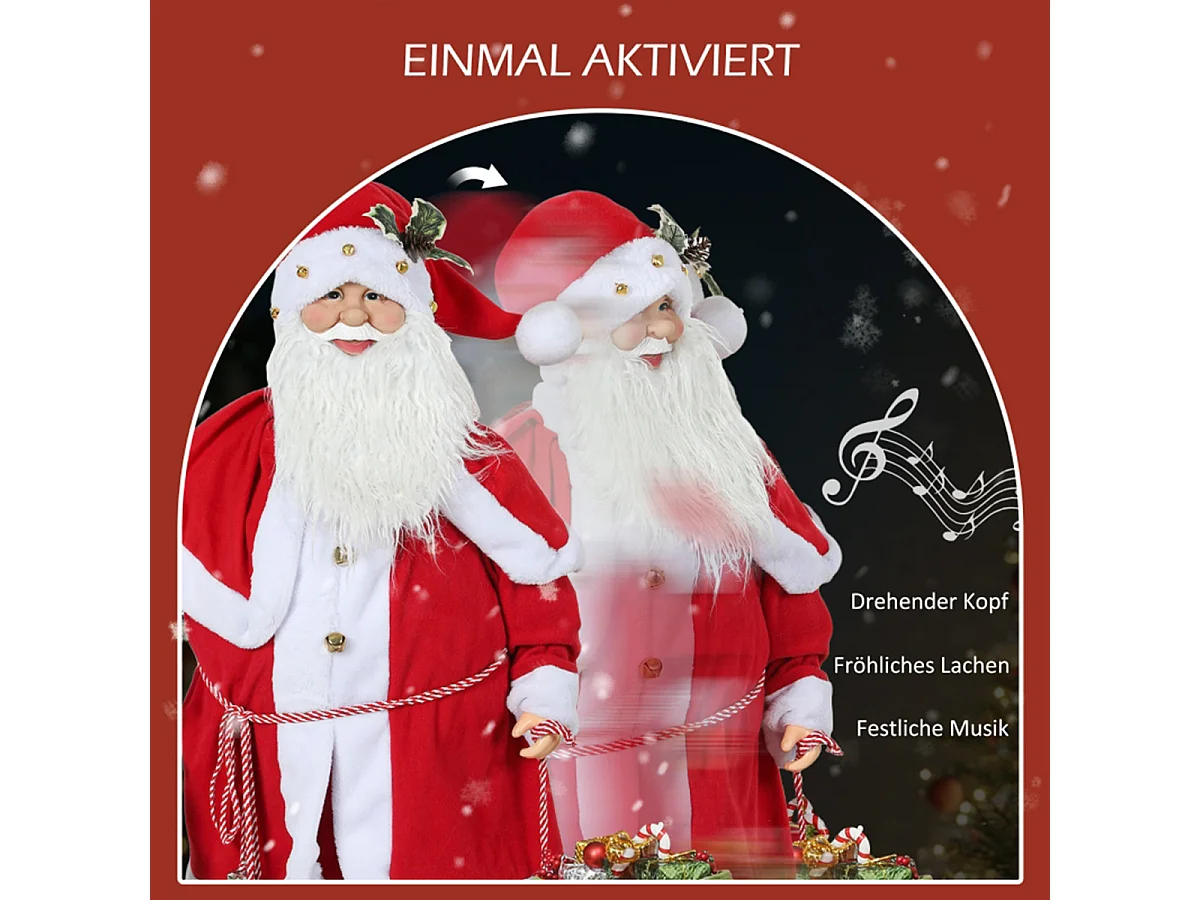 Weihnachtsmannfigur mit Geräuschsensor Lachen & Musik Beweglich 140 cm Rot