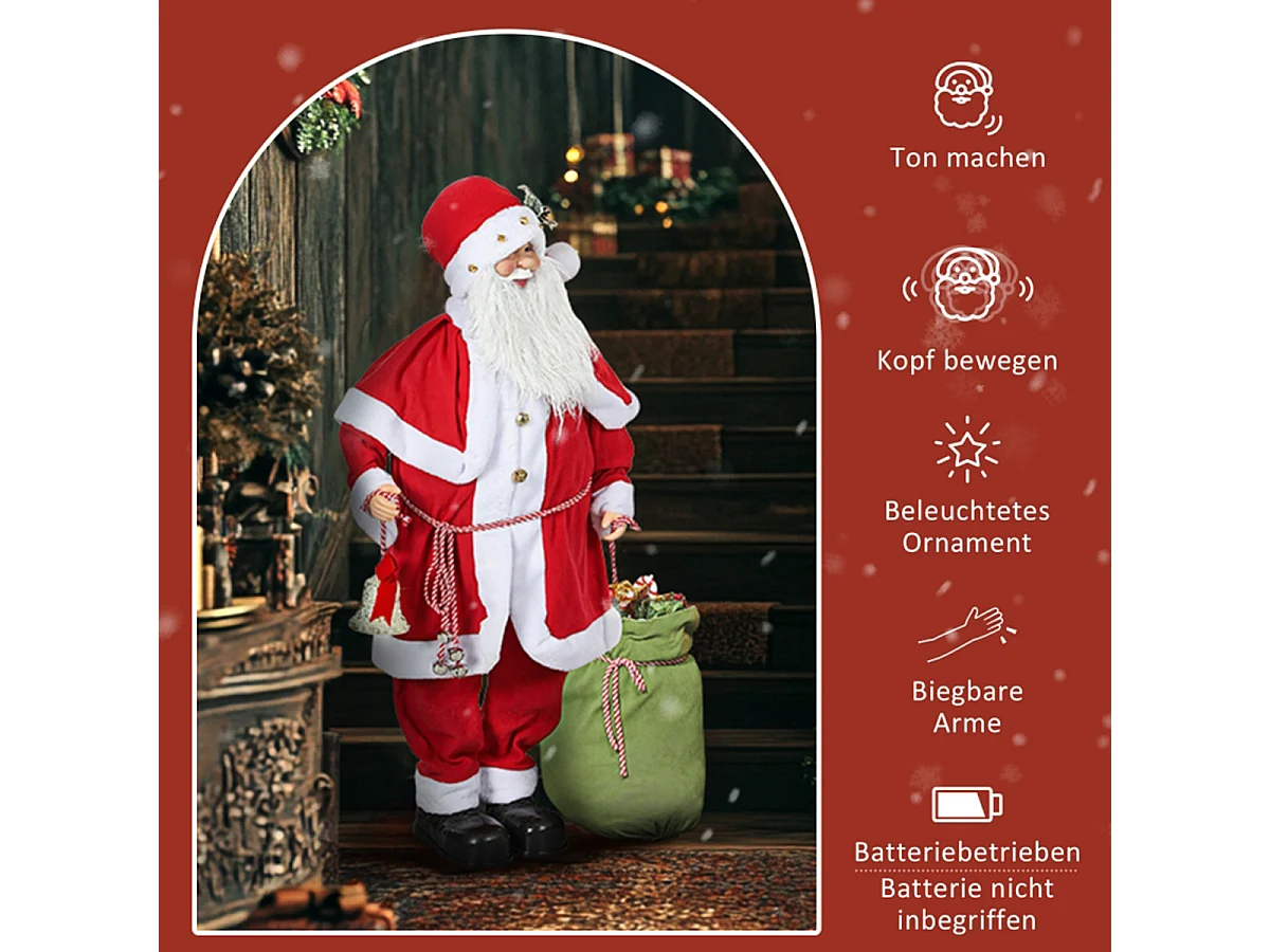 Weihnachtsmannfigur mit Geräuschsensor Lachen & Musik Beweglich 140 cm Rot