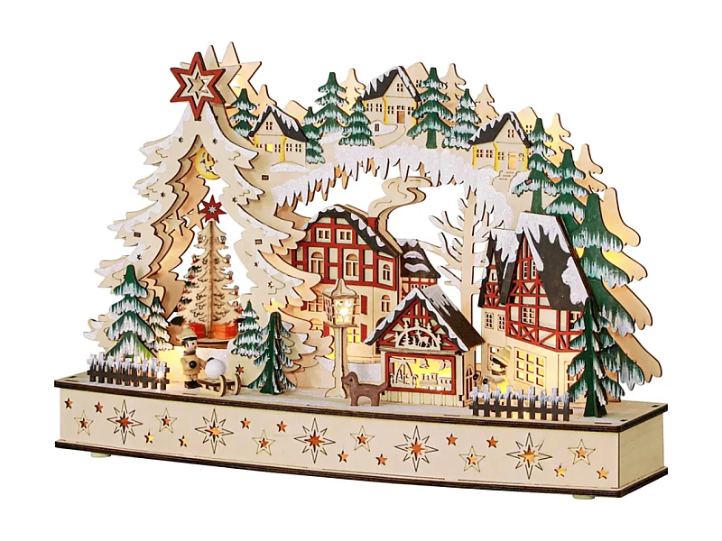 Weihnachtsdorf im Winterwunderland, 20 LED-Lichter, mehrschichtig,45 x 12 x 30 cm