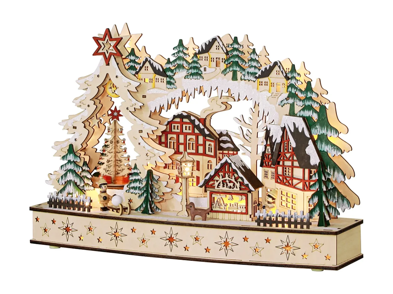 Weihnachtsdorf im Winterwunderland, 20 LED-Lichter, mehrschichtig,45 x 12 x 30 cm