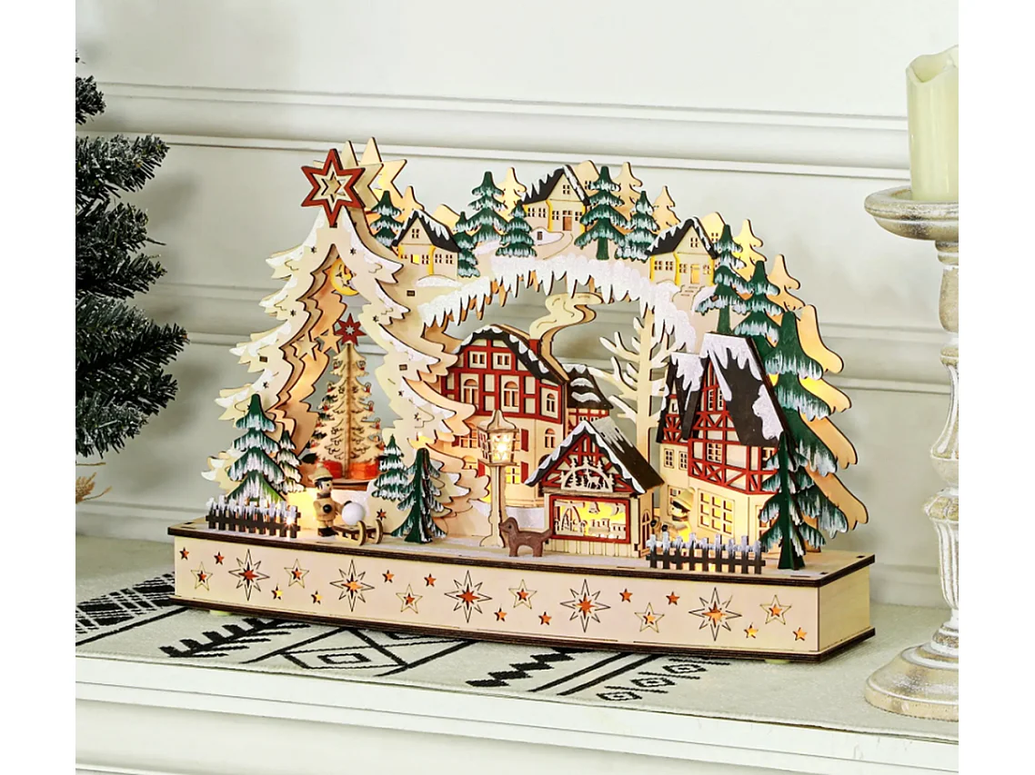Weihnachtsdorf im Winterwunderland, 20 LED-Lichter, mehrschichtig,45 x 12 x 30 cm