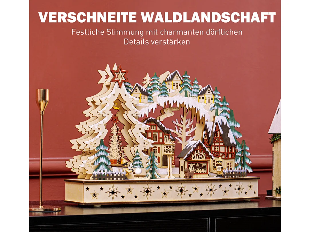 Weihnachtsdorf im Winterwunderland, 20 LED-Lichter, mehrschichtig,45 x 12 x 30 cm