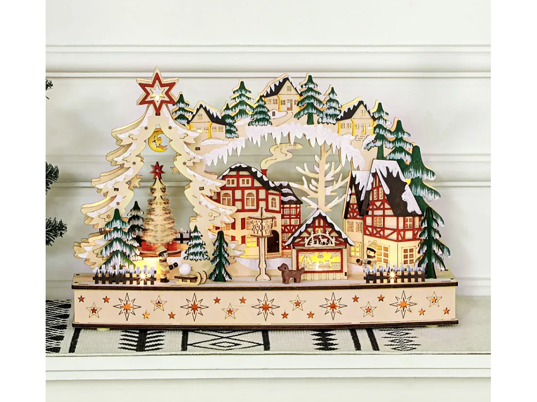 Weihnachtsdorf im Winterwunderland, 20 LED-Lichter, mehrschichtig,45 x 12 x 30 cm