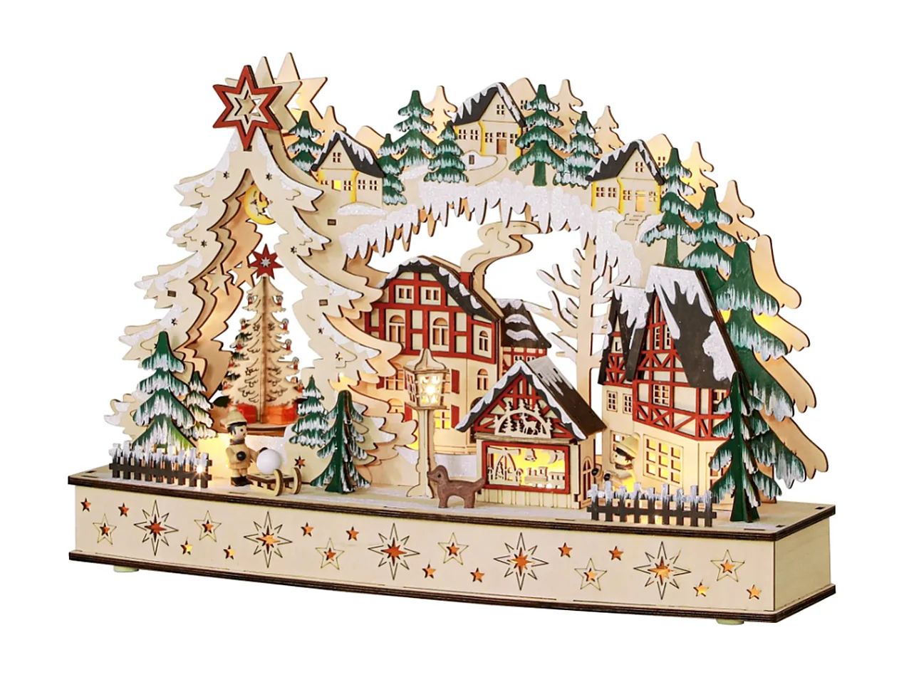Weihnachtsdorf im Winterwunderland, 20 LED-Lichter, mehrschichtig,45 x 12 x 30 cm