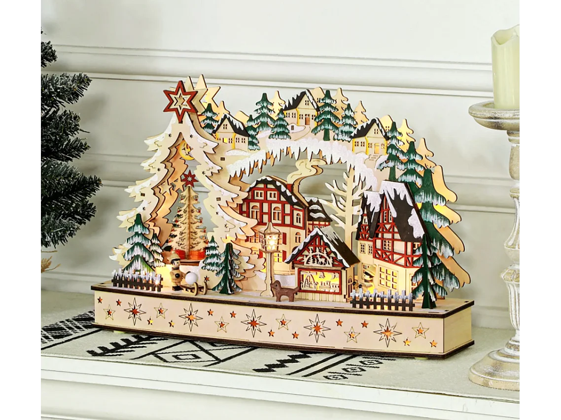 Weihnachtsdorf im Winterwunderland, 20 LED-Lichter, mehrschichtig,45 x 12 x 30 cm