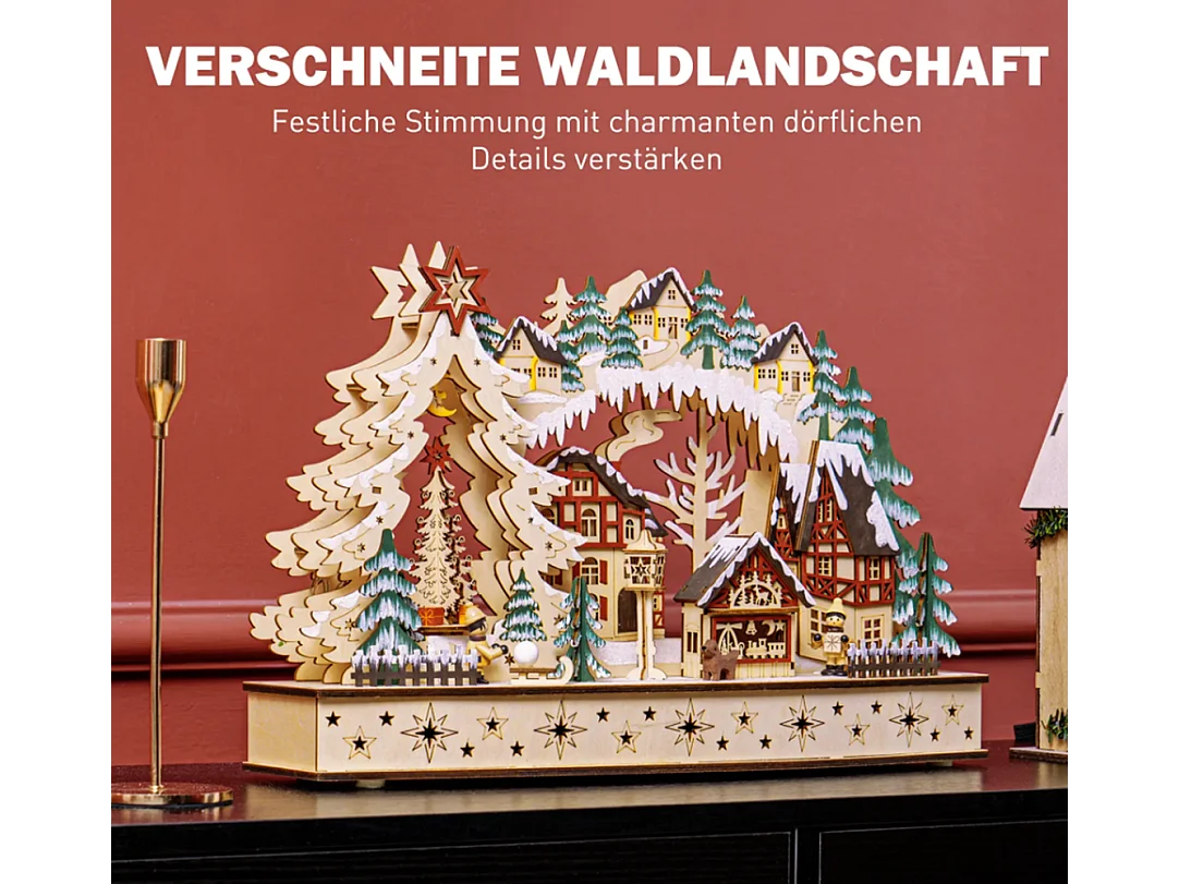 Weihnachtsdorf im Winterwunderland, 20 LED-Lichter, mehrschichtig,45 x 12 x 30 cm