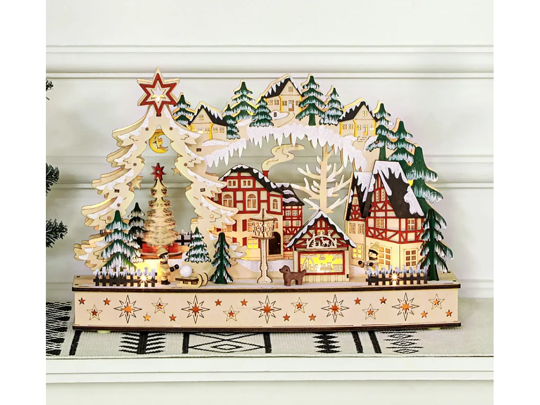 Weihnachtsdorf im Winterwunderland, 20 LED-Lichter, mehrschichtig,45 x 12 x 30 cm