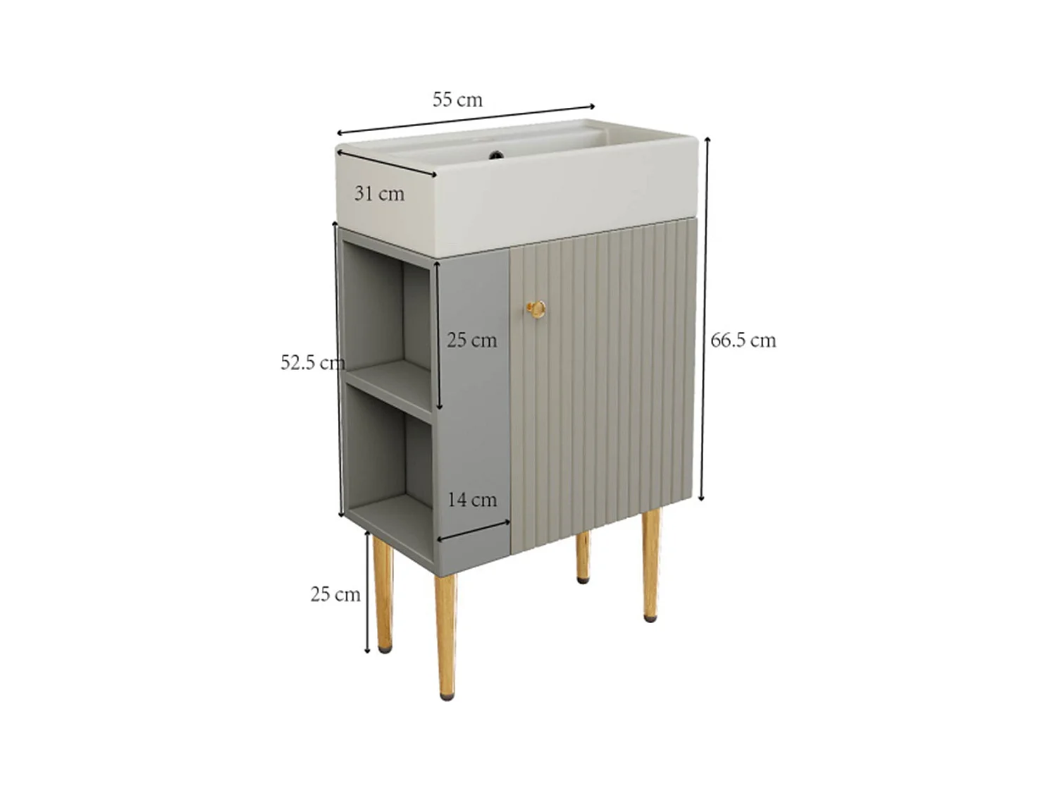 Badezimmermöbel Waschbecken mit Waschtischunterschrank 55 cm,Waschtischunterschrank, Kleine Gästebadmöbel