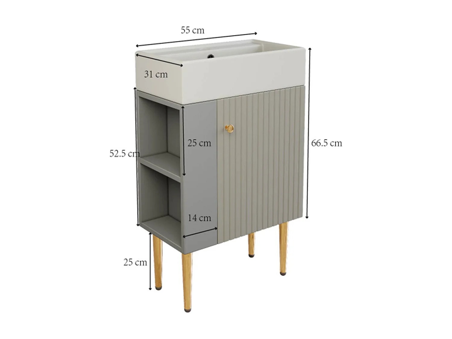 Badezimmermöbel Waschbecken mit Waschtischunterschrank 55 cm,Waschtischunterschrank, Kleine Gästebadmöbel