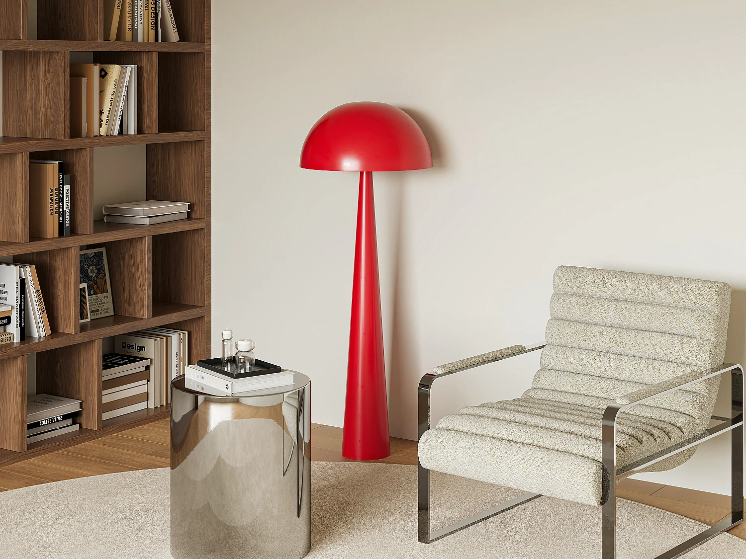 Lámpara de pie tipo seta metálica - D. 50 x Alt.147 cm - Rojo brillante - RANDALL