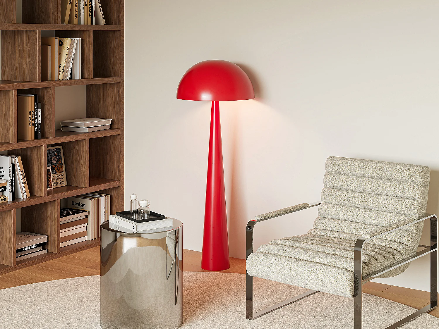 Lámpara de pie tipo seta metálica - D. 50 x Alt.147 cm - Rojo brillante - RANDALL