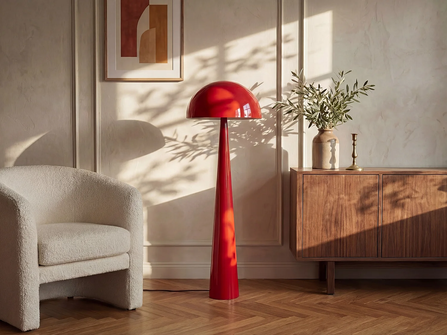 Stehlampe pilzförmig aus Metall - D. 50 x H. 147 cm - Rot glänzend - RANDALL