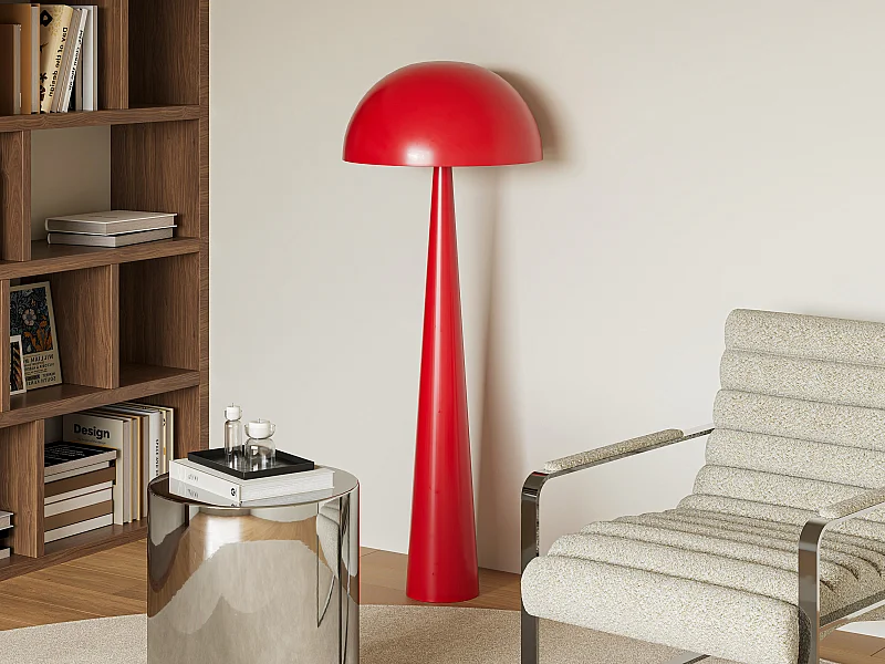 Lámpara de pie tipo seta metálica - D. 50 x Alt.147 cm - Rojo brillante - RANDALL